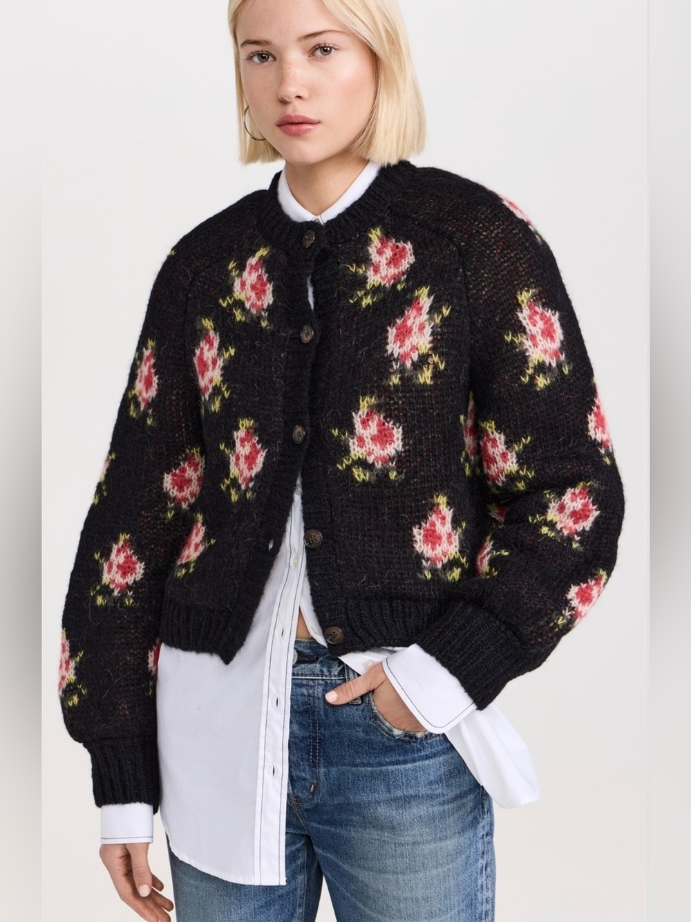 The Great The Carousel Cardigan Black Heirloom Rose Size 1 / Small - Picture 3 of 12